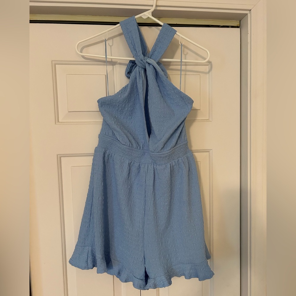 Fashion Nova Blue Halter Romper